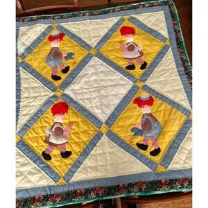 Handmade Hand Sewn Raggedy Ann and Andy Baby Crib Quilt 46x46 Made In 2004